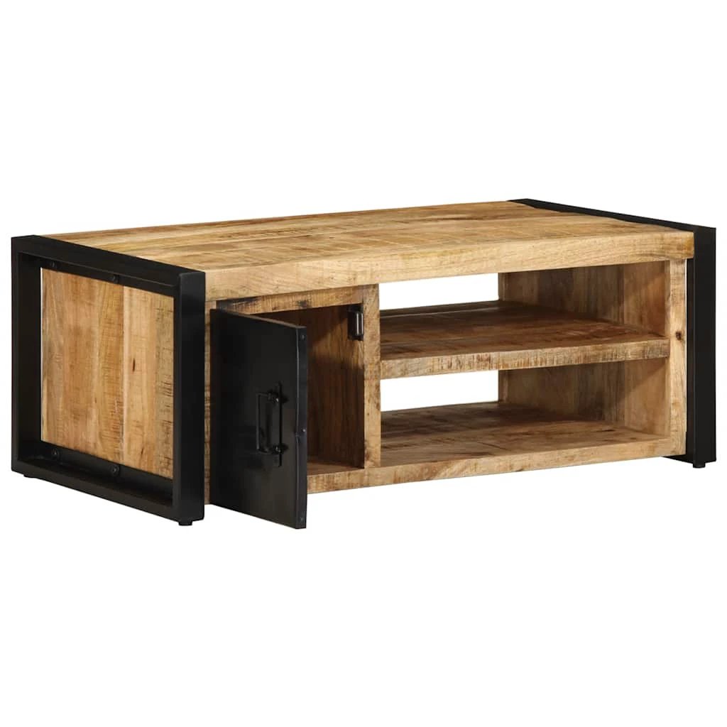 vidaXL Coffee Table 90x50x36 cm Solid Mango Wood With Black Metal Frame Cabinet Door For Living Room by vidaXL