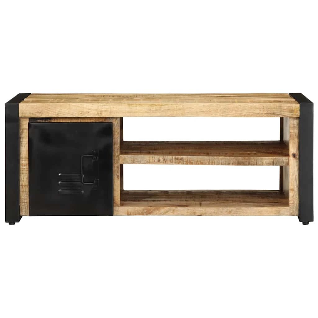 vidaXL vidaXL Coffee Table 90x50x36 cm Solid Mango Wood With Black Metal Frame Cabinet Door For Living Room - Coffee Table
