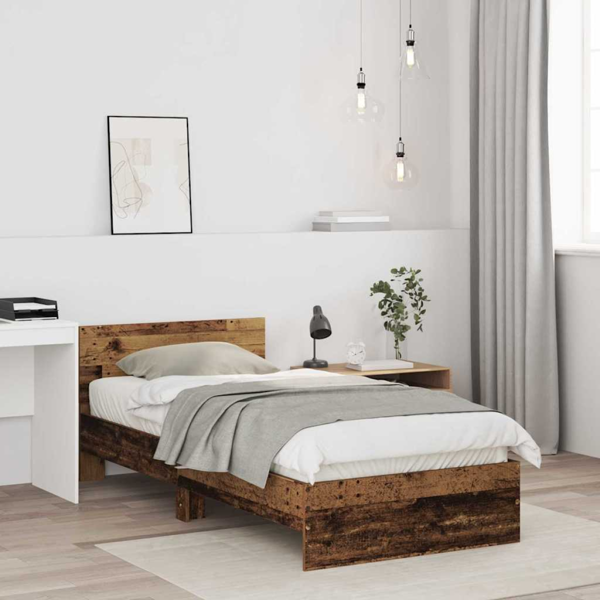 vidaXL Bed Frame with Headboard Old Wood 90 x 200 cm Engineered Wood - from vidaXL