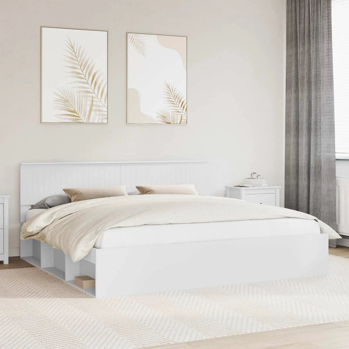 vidaXL Bed Frame with Headboard White 200 x 200 cm Solid Pine Wood - from vidaXL