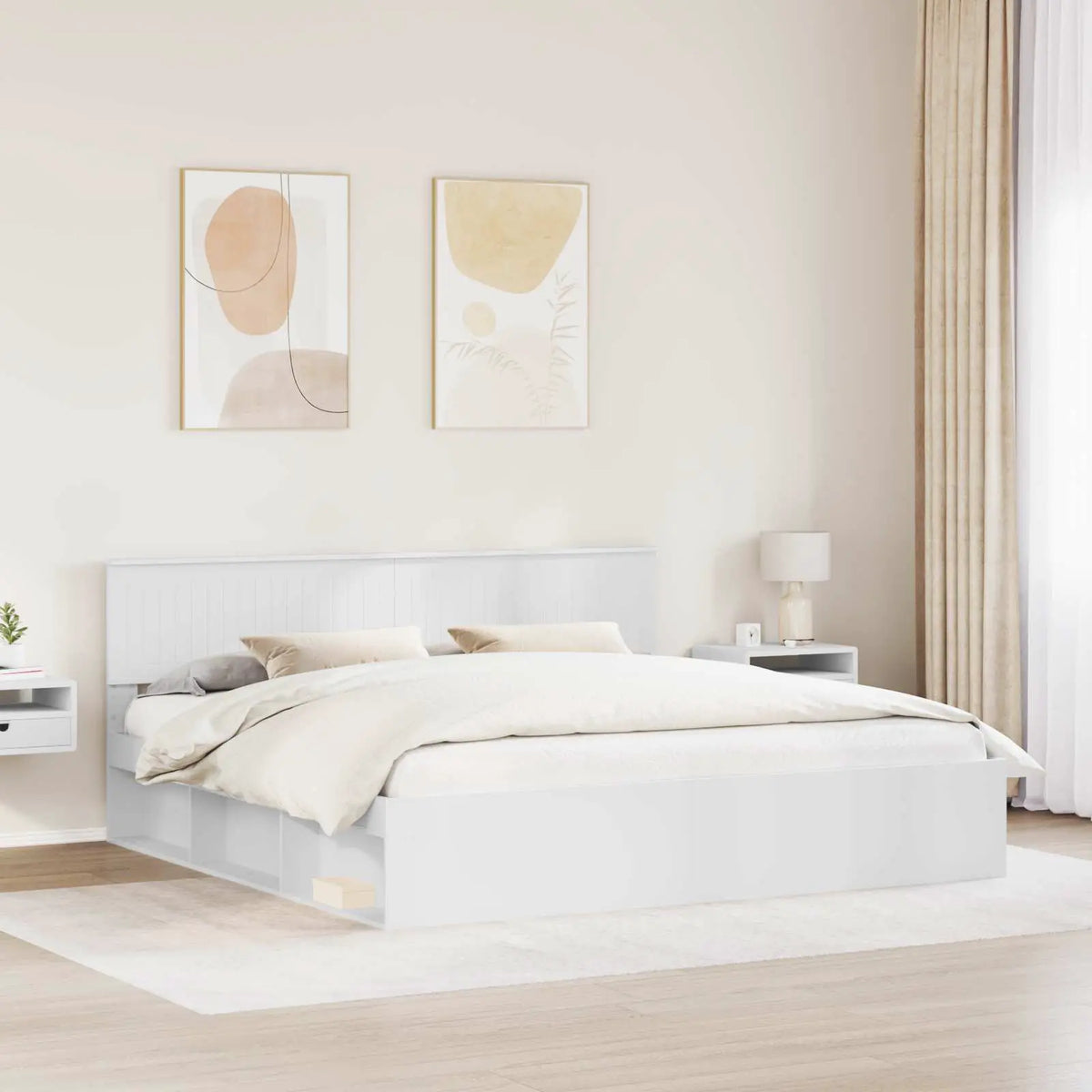 vidaXL Bed Frame with Headboard White 200 x 200 cm Solid Pine Wood - from vidaXL
