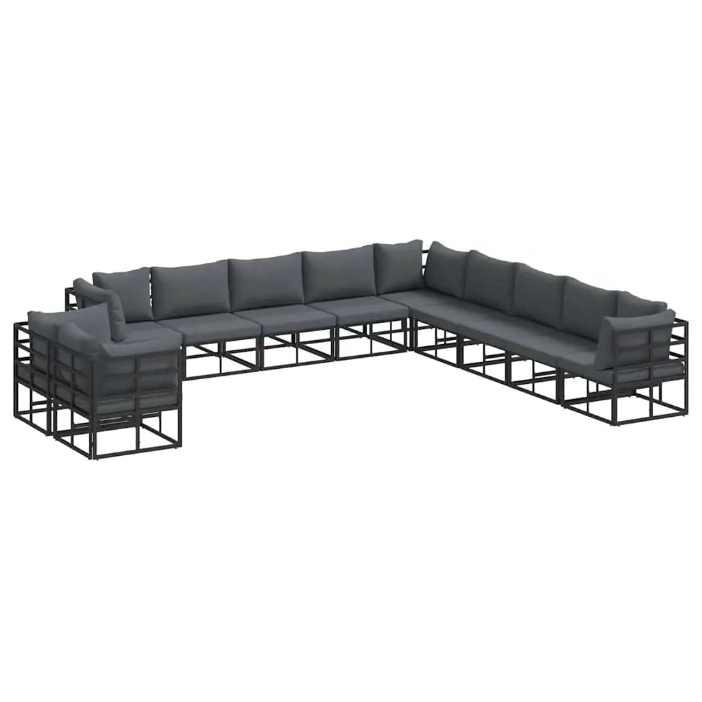 vidaXL vidaXL Garden Sofa Set with Cushion 11 pcs Black Aluminium - Garden Sofa Sets
