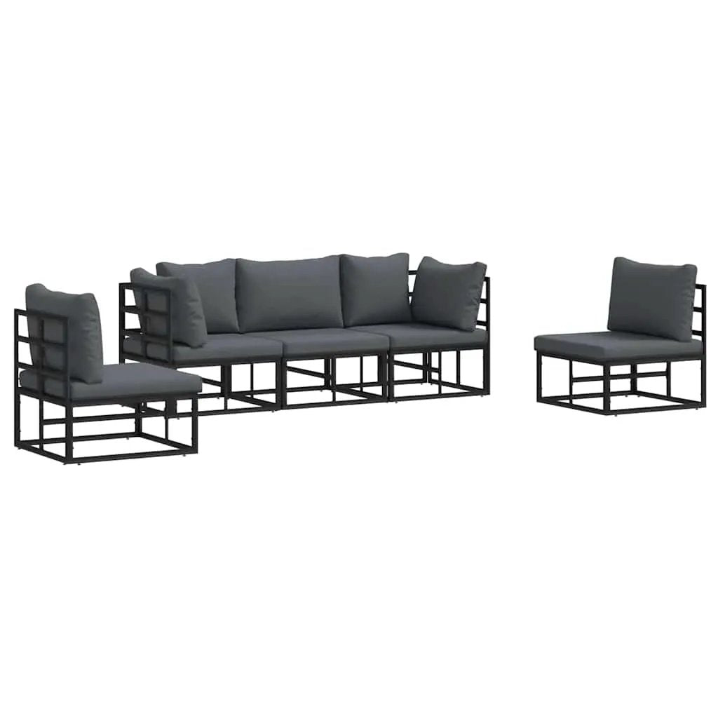 vidaXL vidaXL Garden Sofa Set with Cushion 5 pcs Black Aluminium - Garden Sofa Sets