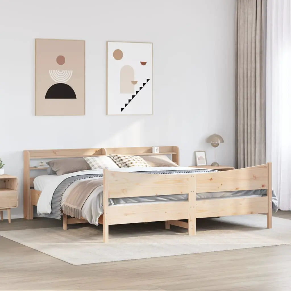 vidaXL Bed Frame with Headboard 200x200 cm Solid Wood Pine - from vidaXL