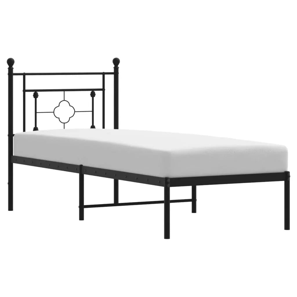 vidaXL Metal Bed Frame without Mattress with Headboard Black 75x190cm - from vidaXL