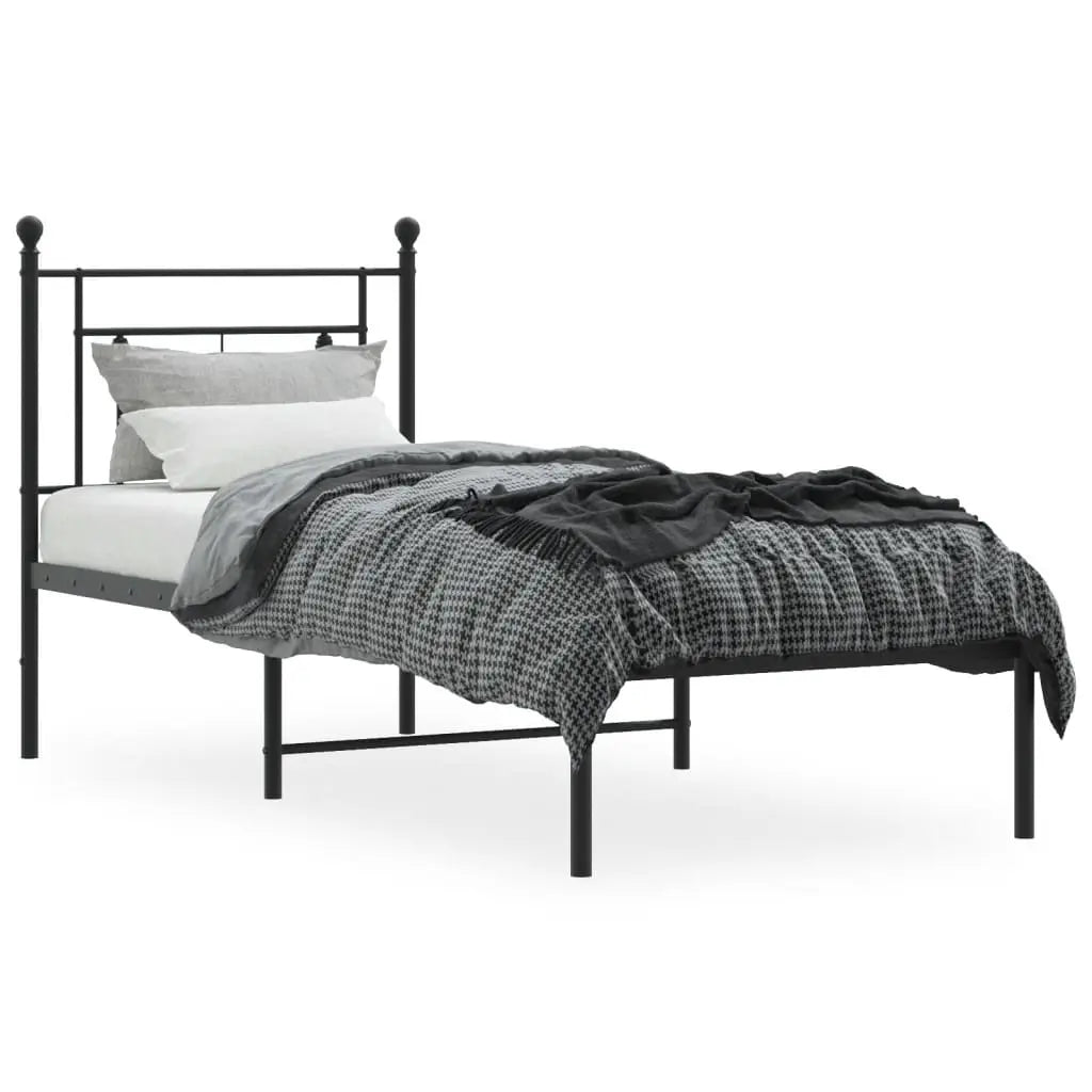 vidaXL Metal Bed Frame without Mattress with Headboard Black 75x190cm - from vidaXL