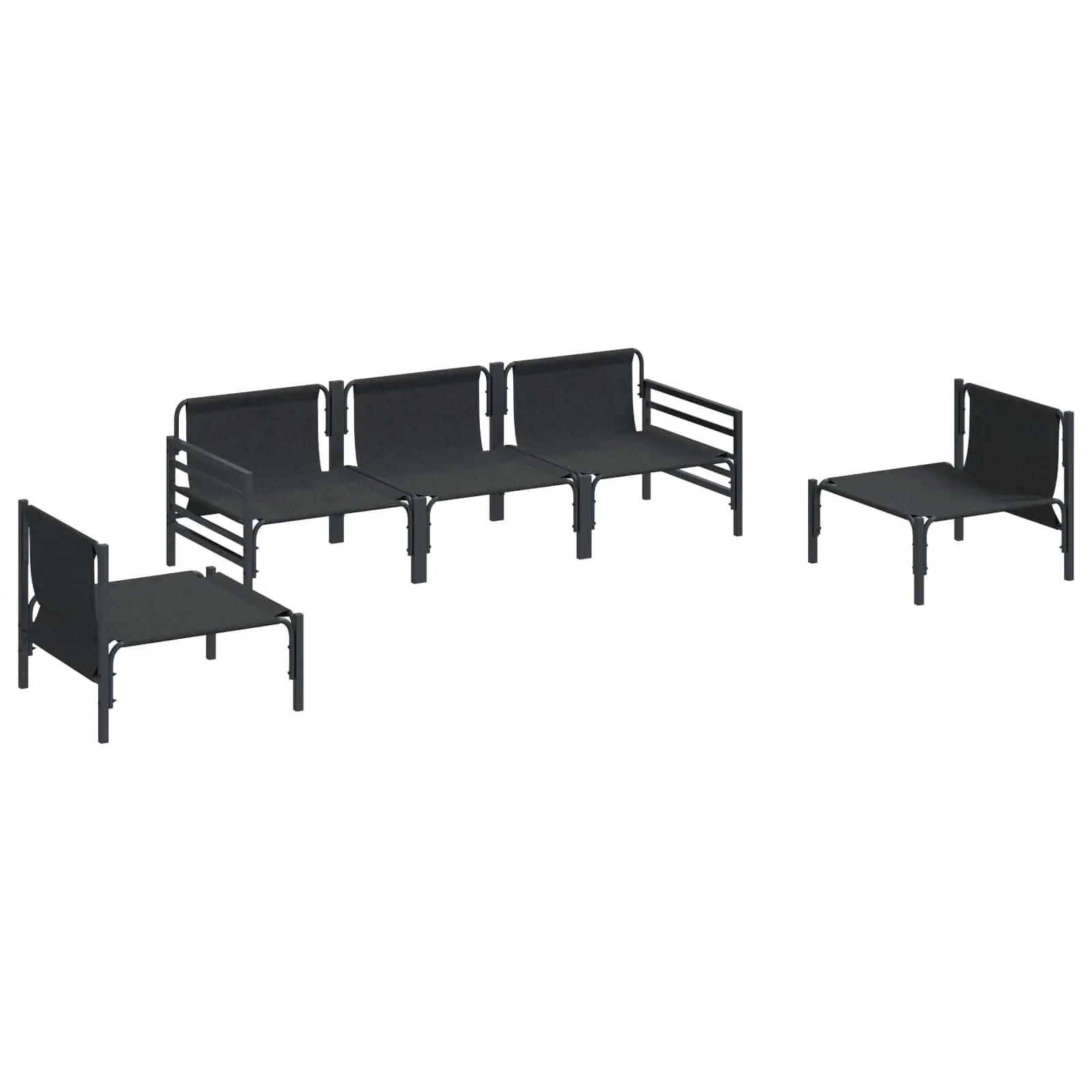 vidaXL vidaXL Garden Sofa Set with Cushion 5 pcs Black Steel - Garden Sofa Sets