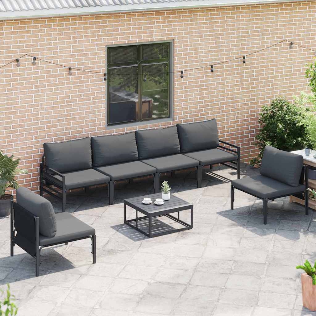 vidaXL vidaXL Garden Sofa Set with Cushion 6 pcs Black Steel - Garden Sofa Sets