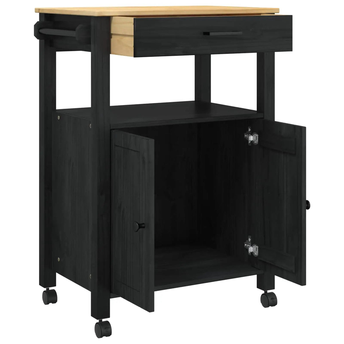 vidaXL Kitchen Trolley MONZA Black 60 x 40 x 88.5 cm Solid Pine Wood - from vidaXL