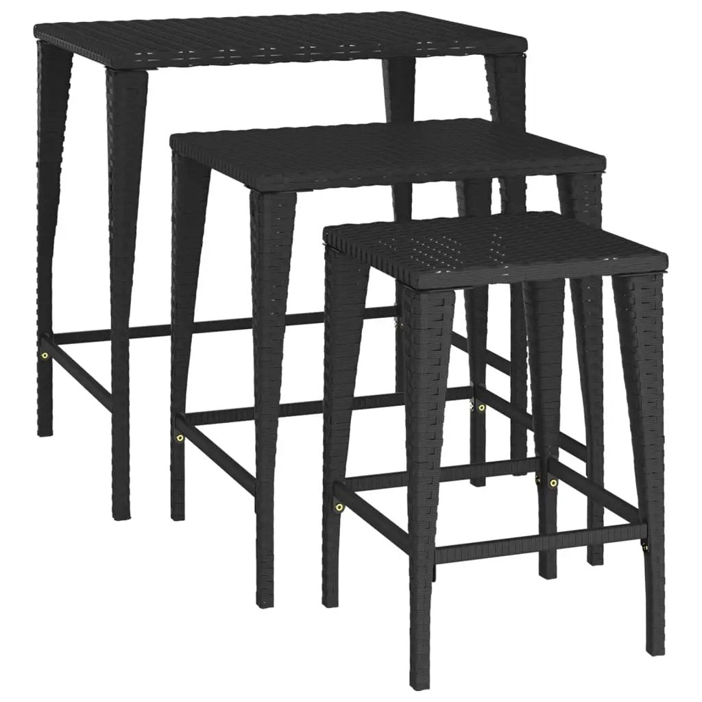 vidaXL vidaXL Nesting Tables 3 pcs Black Poly Rattan - Nest of Tables