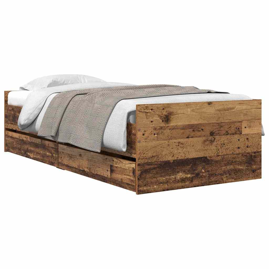 vidaXL Bed Frame with Drawer Old Wood 100 x 200 cm Solid Pine Wood - from vidaXL