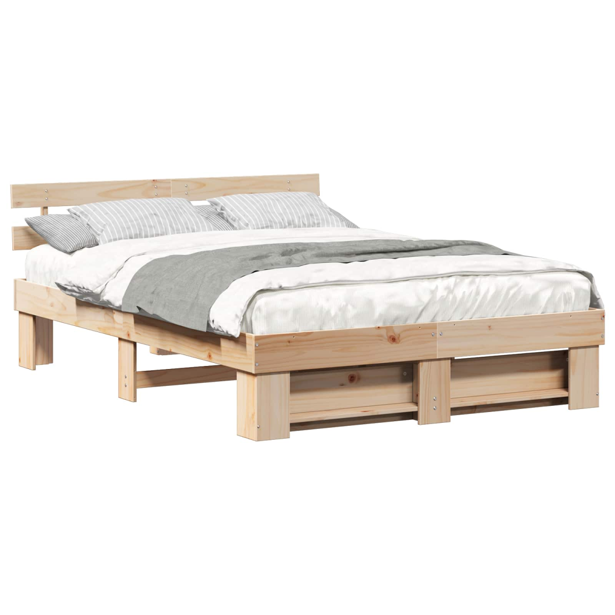 vidaXL Bed Frame with Headboard Brown 160 x 200 cm Solid Pine Wood - from vidaXL