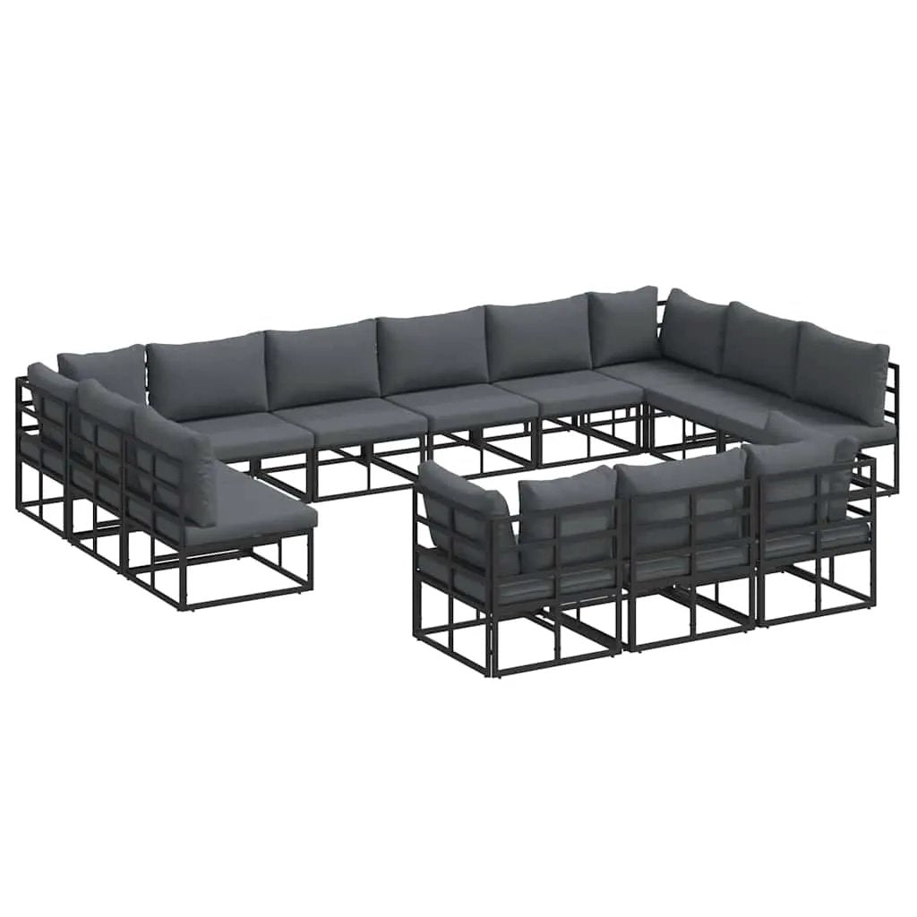 vidaXL vidaXL Garden Sofa Set with Cushion 13 pcs Black Aluminium - Garden Sofa Sets