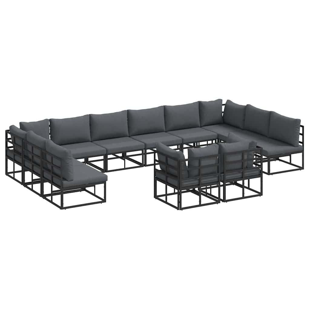 vidaXL vidaXL Garden Sofa Set with Cushion 12 pcs Black Aluminium - Garden Sofa Sets