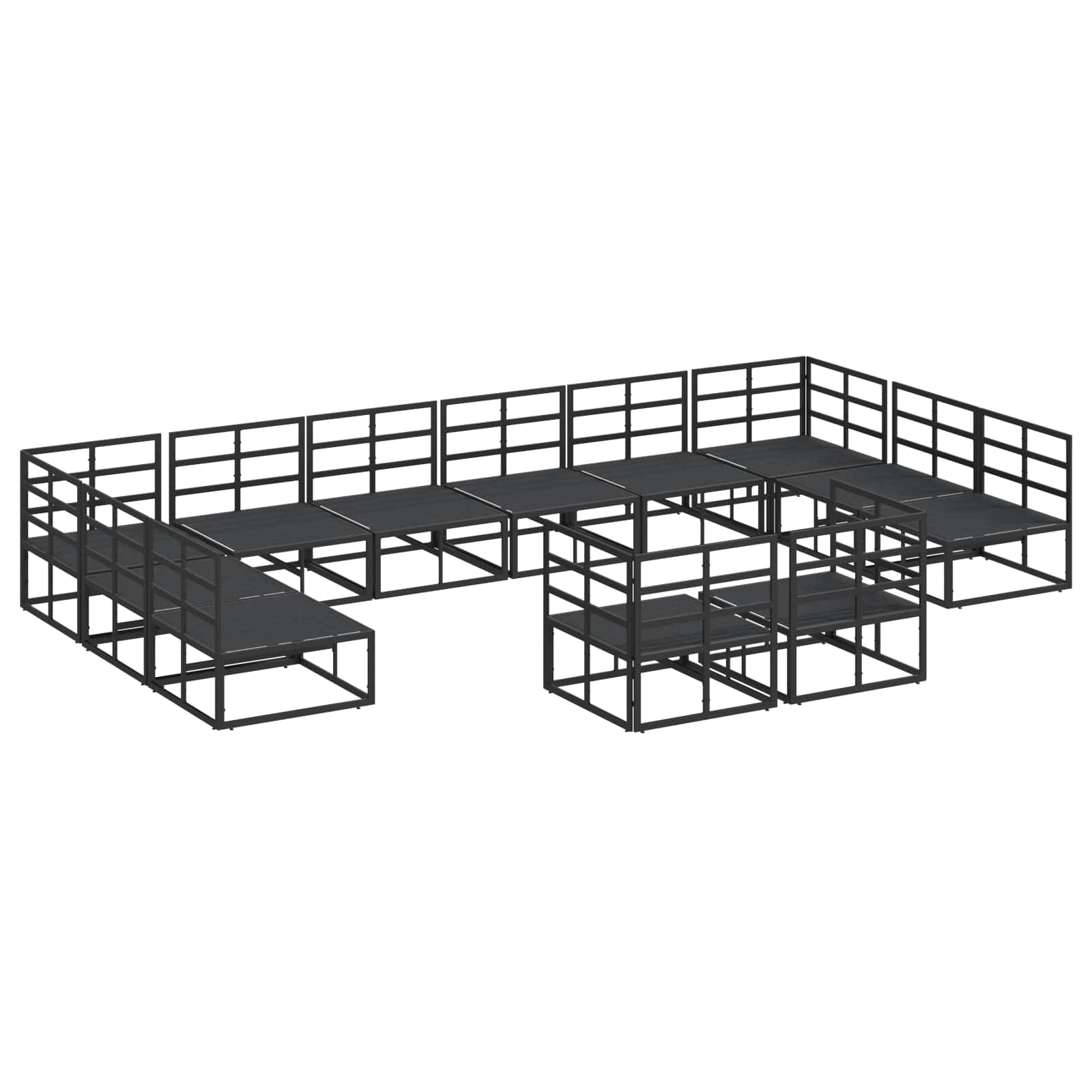vidaXL vidaXL Garden Sofa Set with Cushion 12 pcs Black Aluminium - Garden Sofa Sets