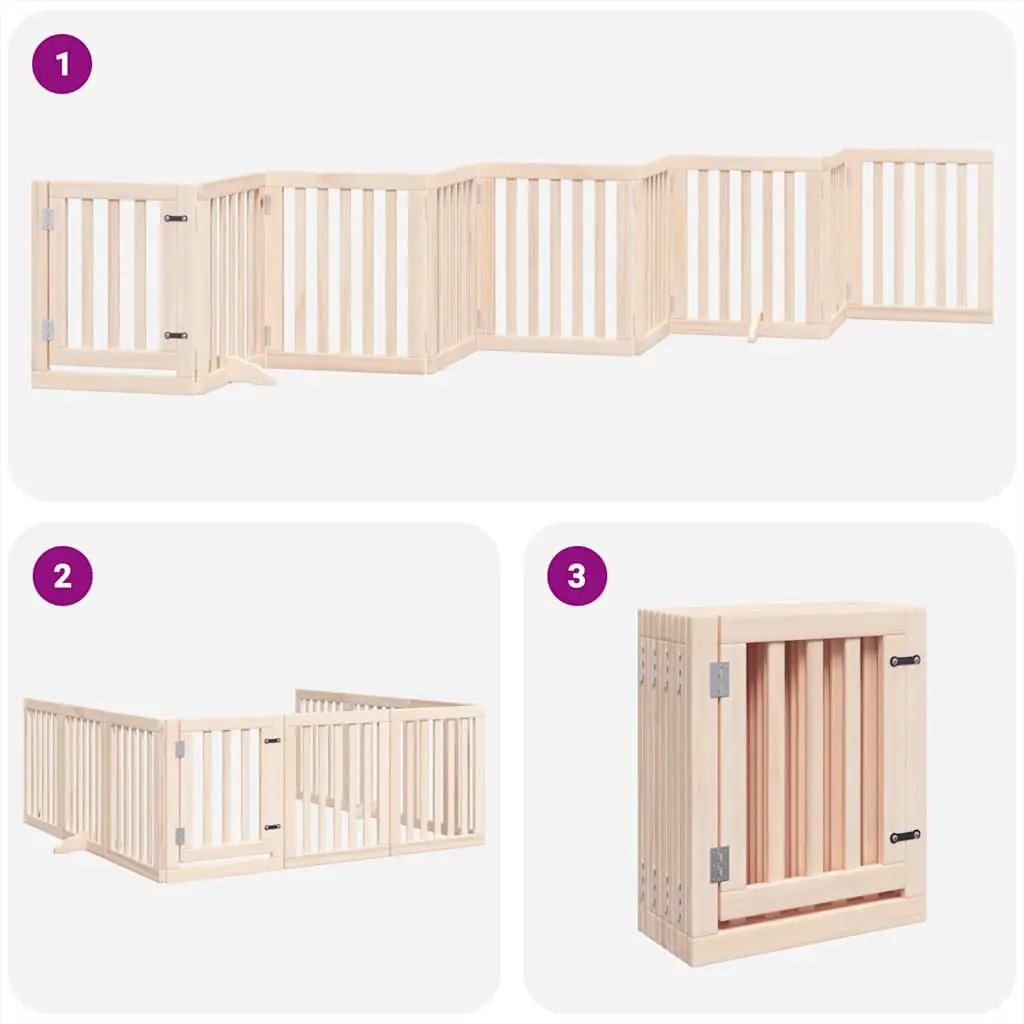 vidaXL Dog Gate with Door Foldable 9 Panels 450 cm Poplar Wood - from vidaXL