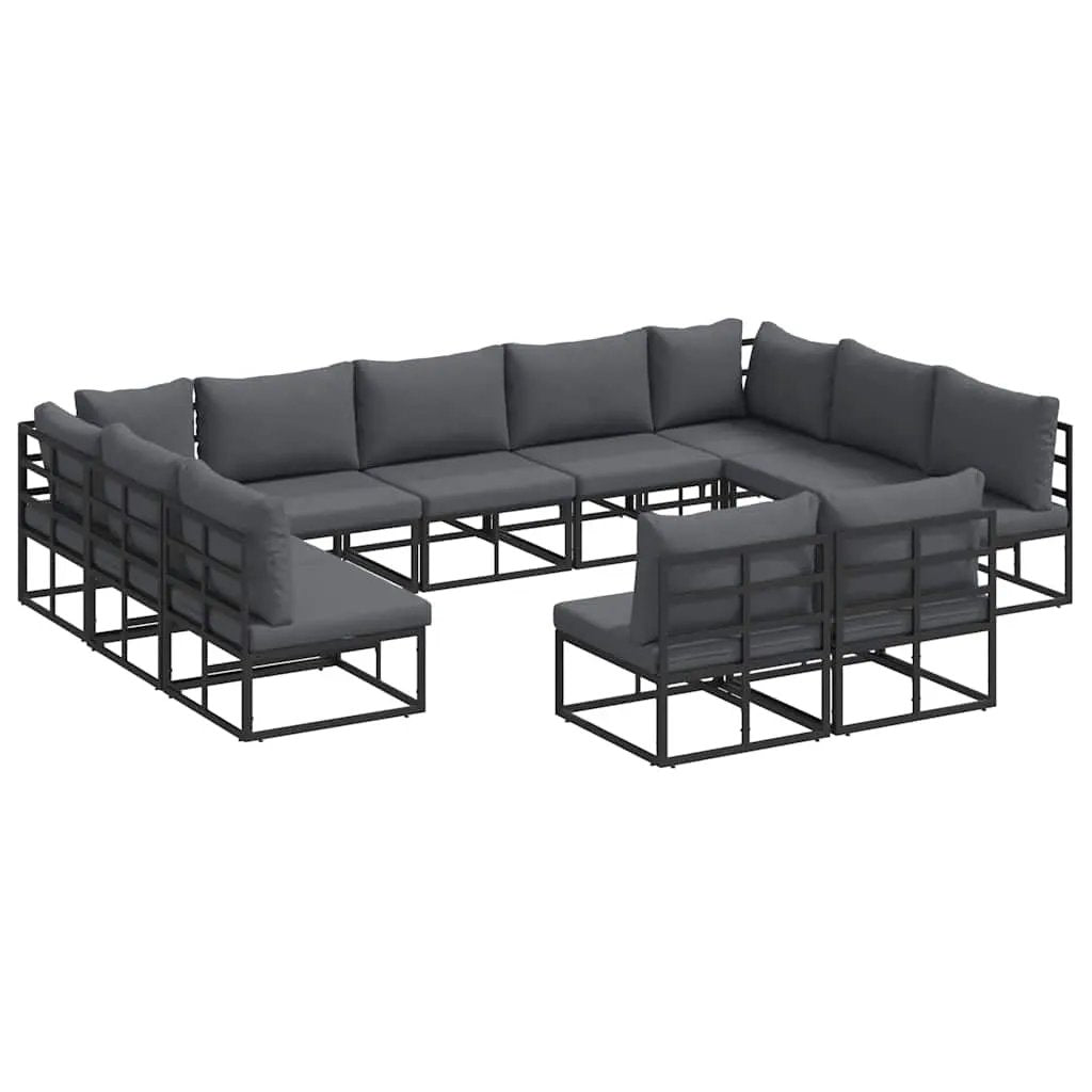 vidaXL vidaXL Garden Sofa Set with Cushion 11 pcs Black Aluminium - Garden Sofa Sets