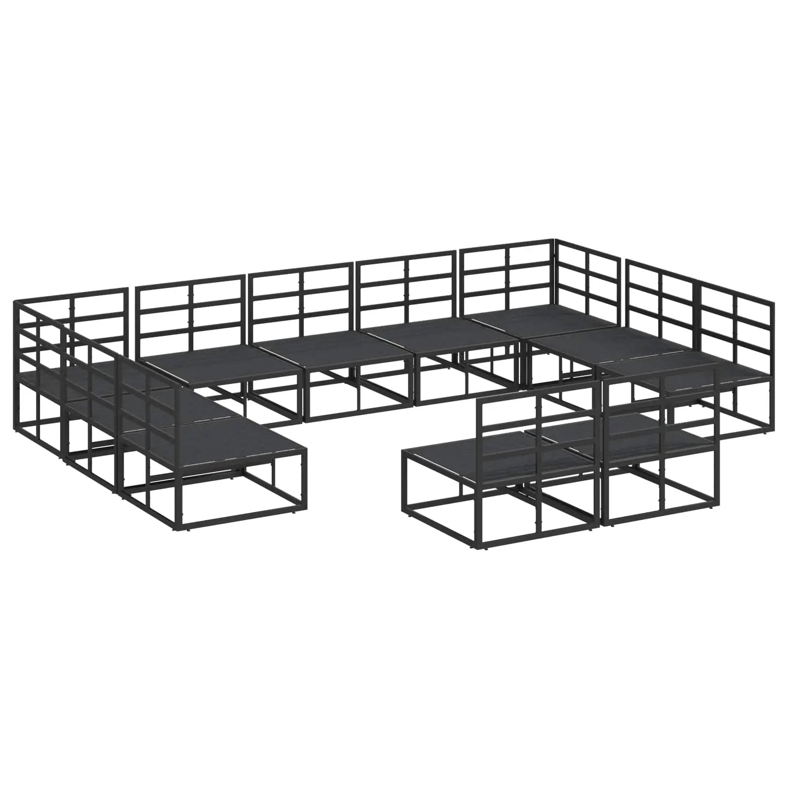 vidaXL vidaXL Garden Sofa Set with Cushion 11 pcs Black Aluminium - Garden Sofa Sets
