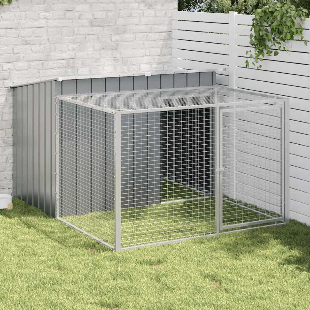 vidaXL Dog House with Run Anthracite 153x194x110 cm Galvanised Steel - from vidaXL