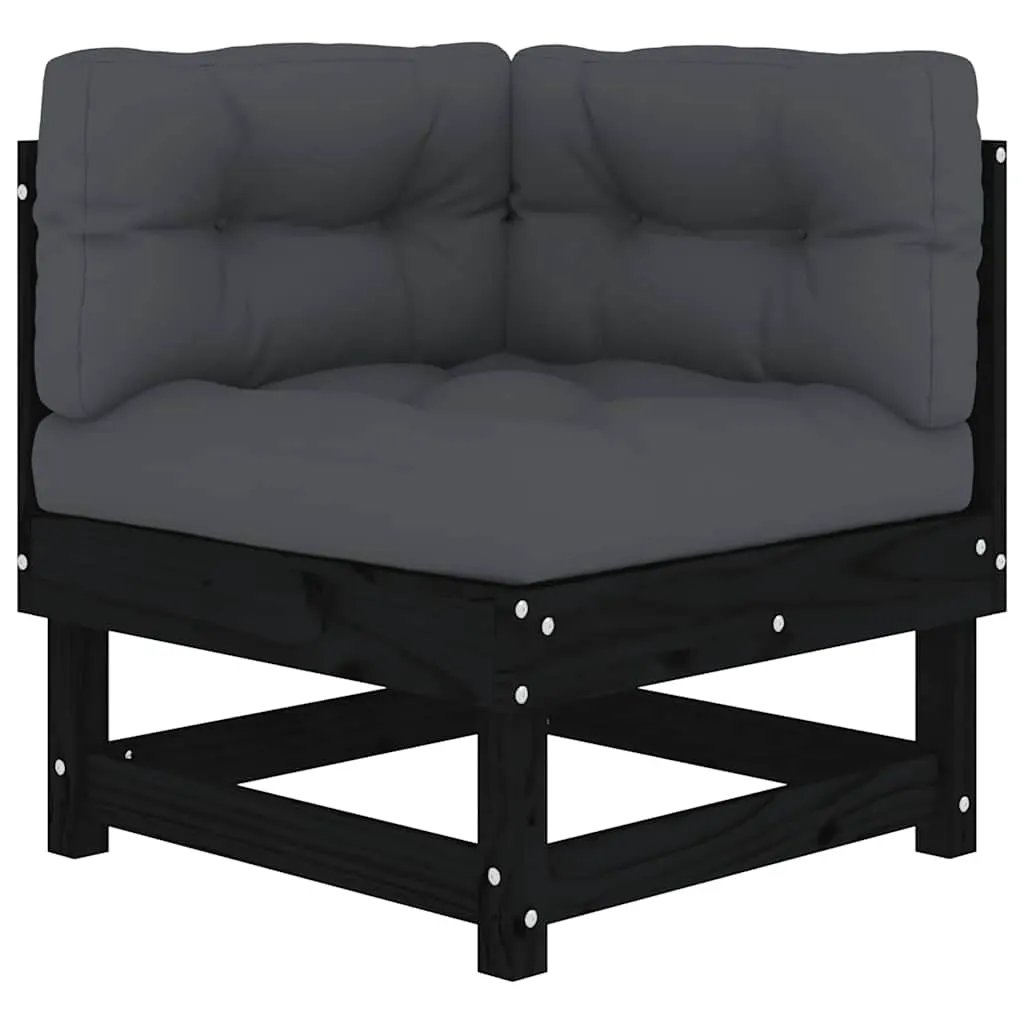 vidaXL vidaXL Corner Sofa with Cushions Black Solid Wood Pine - Garden Sofa Sets