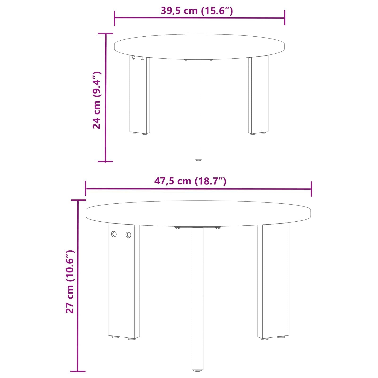vidaXL Coffee Table 2pc Round Solid Pine Living by vidaXL