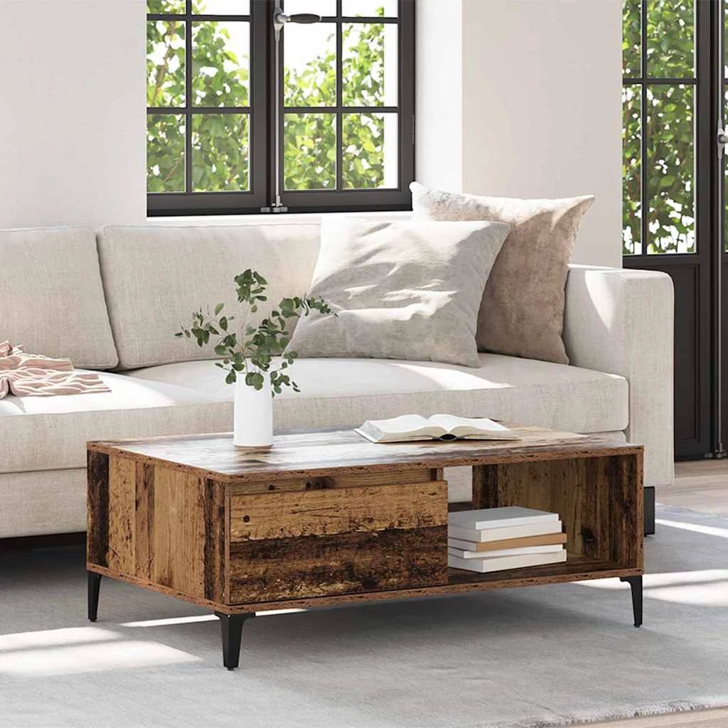 vidaXL Coffee Table 90x60x35cm Industrial Old Wood Weathered Finish With Storage Living Room by vidaXL