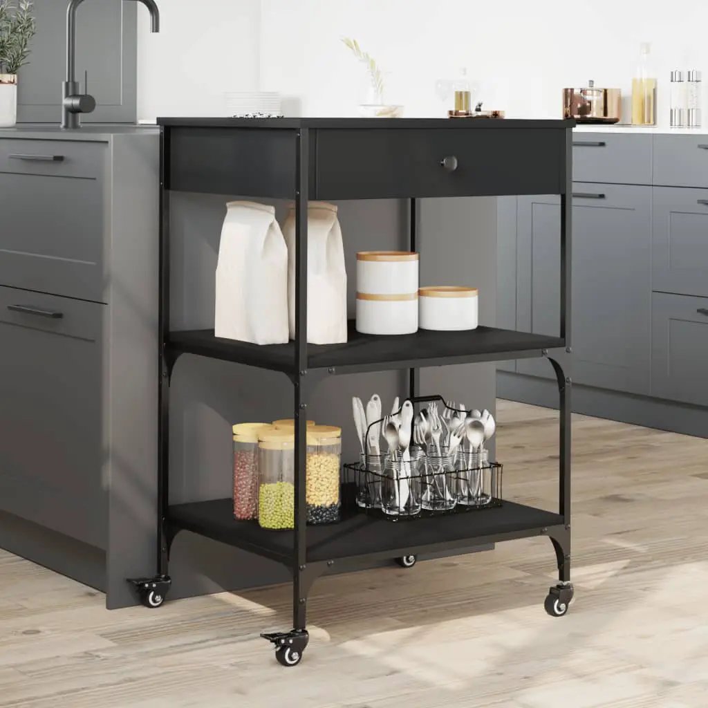 vidaXL Kitchen Trolley Black 60x48x89.5 cm Engineered Wood - from vidaXL
