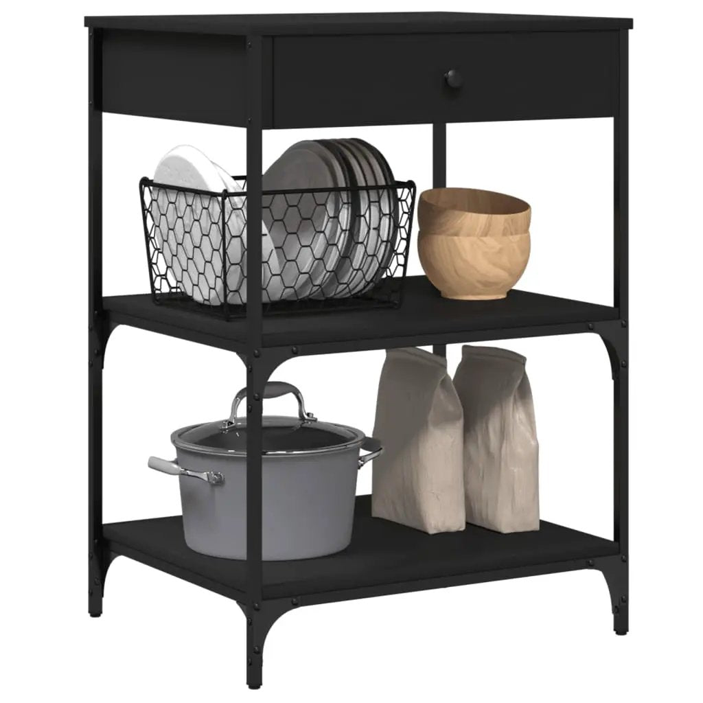 vidaXL Kitchen Trolley Black 60x48x89.5 cm Engineered Wood - from vidaXL