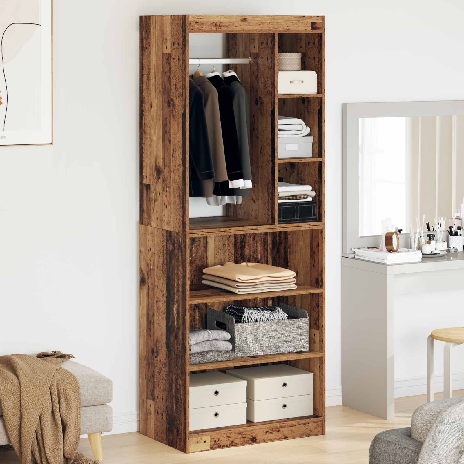 vidaXL vidaXL Wardrobe with Shelf with Storage Old Wood 77 x 48 x 102 cm - Wardrobe