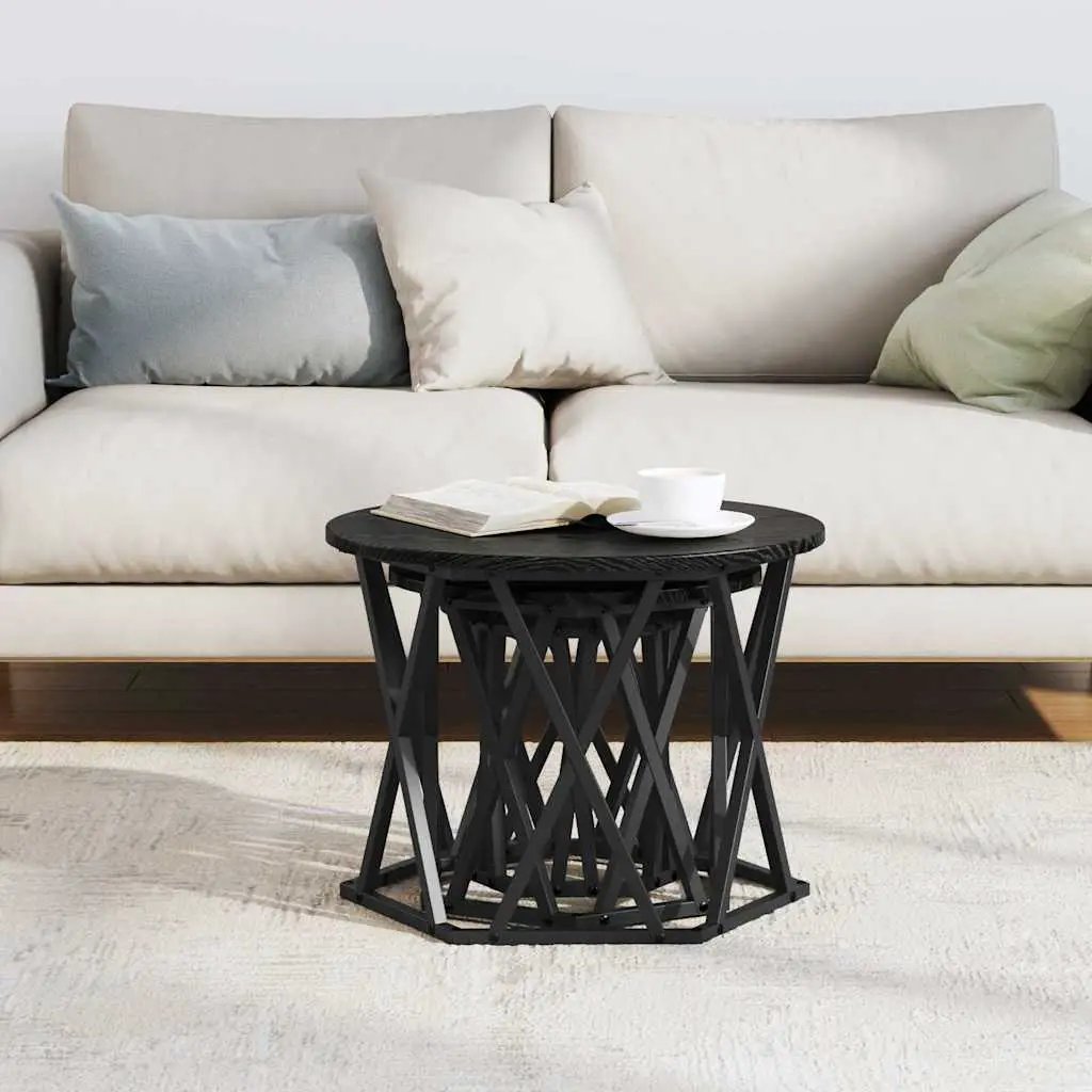 vidaXL vidaXL Nesting Side Table 3 pcs Black Oak Engineered Wood and Steel - Nest of Tables