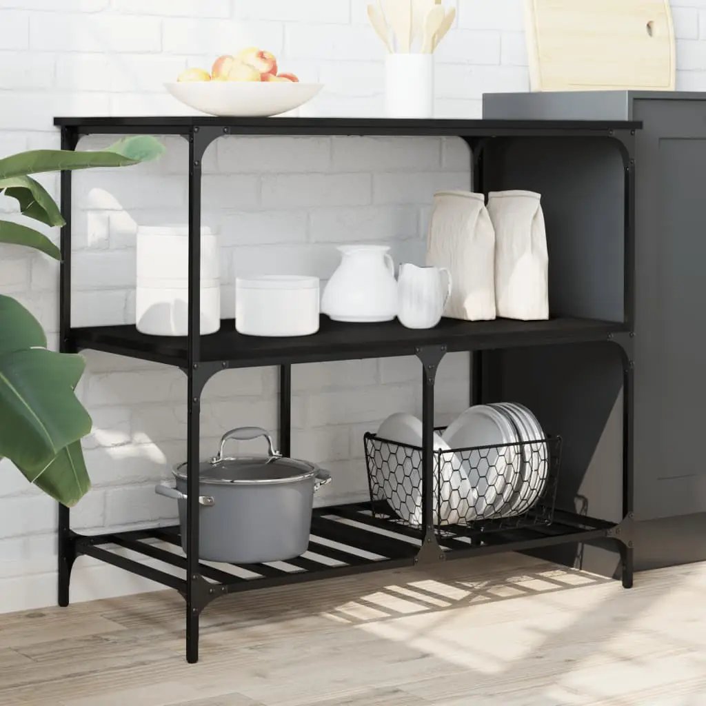 vidaXL Kitchen Trolley Black 100x50x95 cm Engineered Wood - from vidaXL
