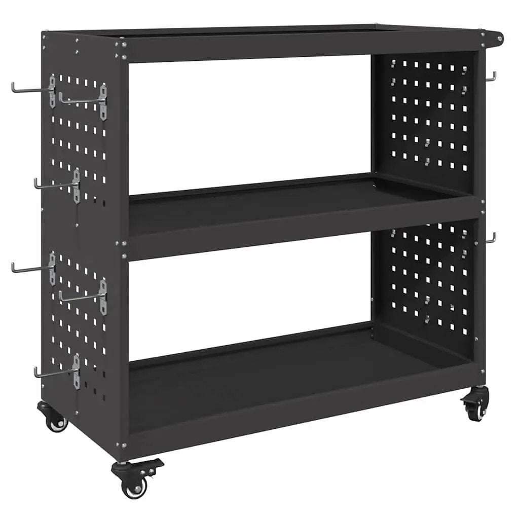 vidaXL Tool Trolley with Shelf Black 75 x 35 x 73 cm Cold-rolled Steel - from vidaXL