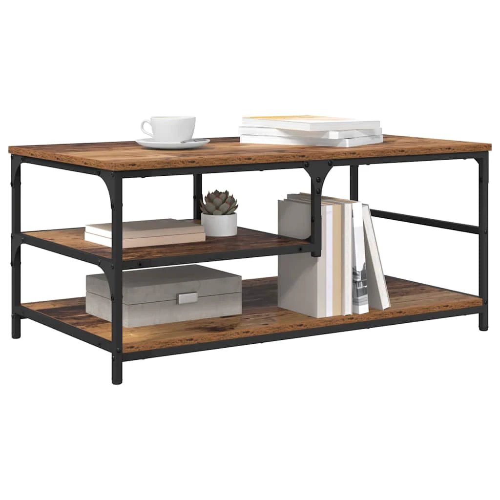 VidaXL Coffee Table 90 x 49 x 40 cm Engineered Wood Rustic Industrial Two Tier Storage For Living Room by vidaXL