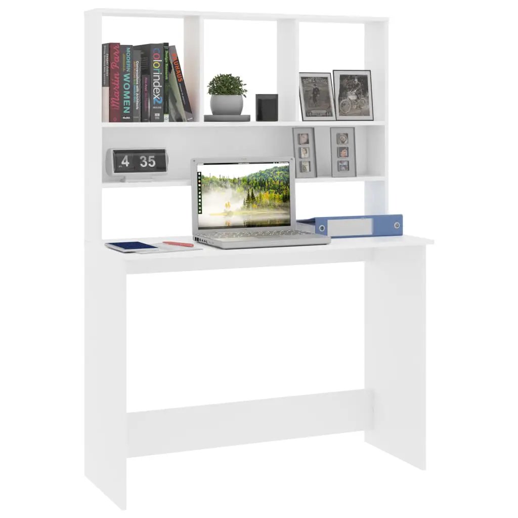 vidaXL vidaXL Desk with Shelf White 110x45x157 cm Engineered Wood - Desk