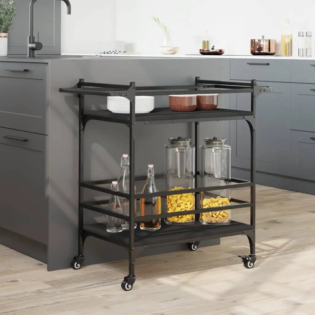 vidaXL Kitchen Trolley Black 82x40x78.5 cm Engineered Wood - from vidaXL
