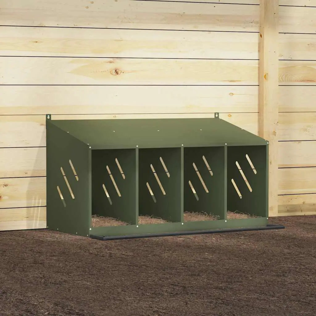 vidaXL Chicken Nesting Box with 4 Compartments Olive Green Metal - from vidaXL