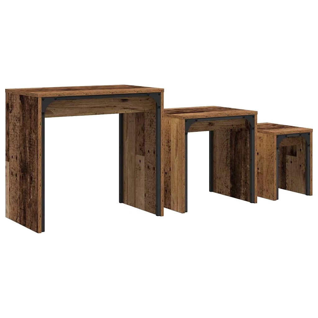VidaXL Three Piece Nesting Coffee Tables Old Wood Engineered Wood Modern Living Room Decor by vidaXL