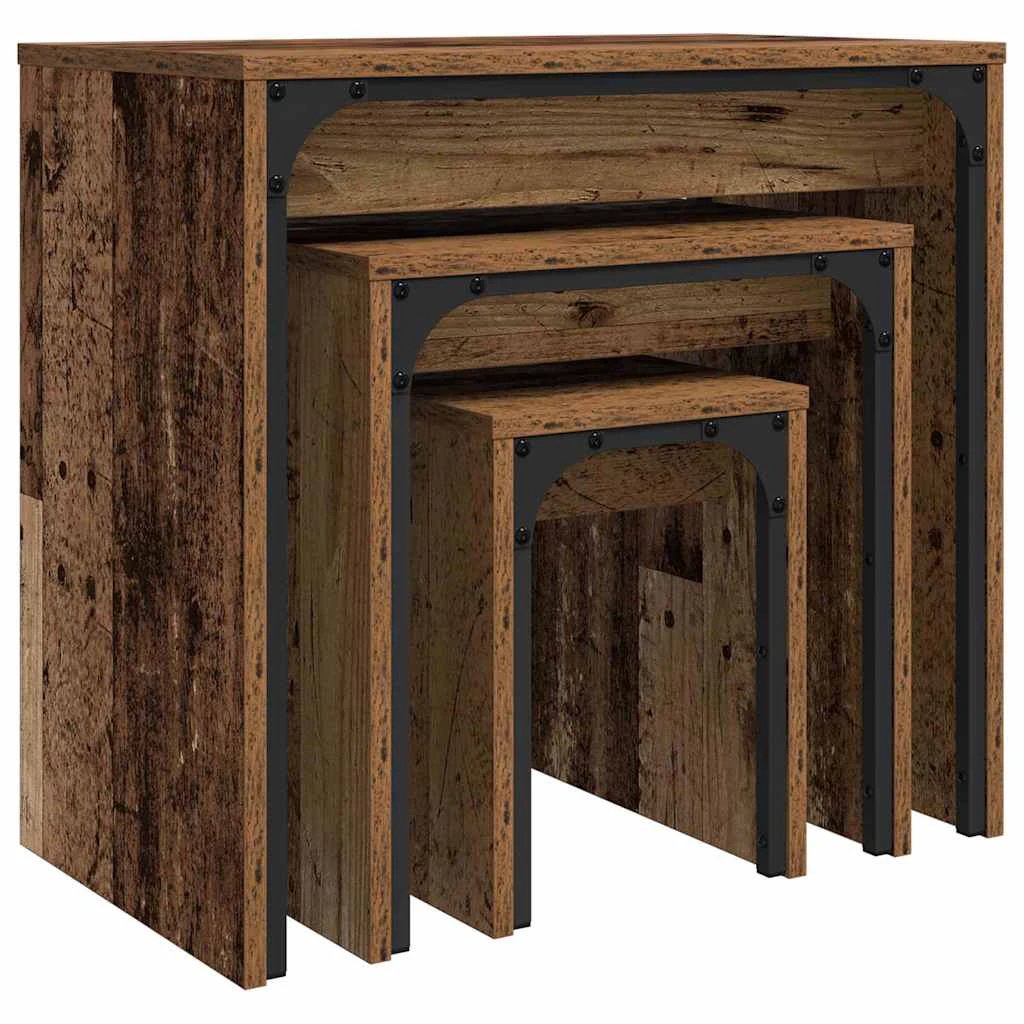 VidaXL Three Piece Nesting Coffee Tables Old Wood Engineered Wood Modern Living Room Decor by vidaXL