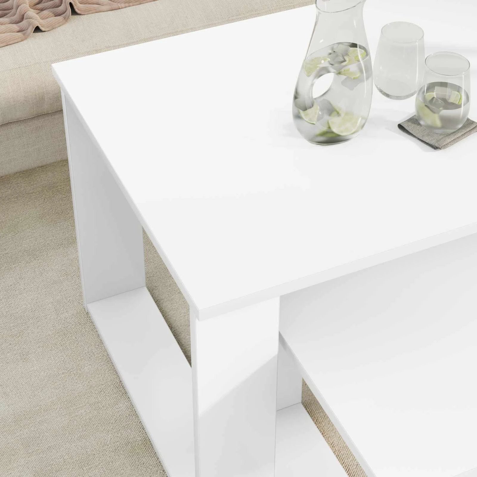 VidaXL Coffee Table Set Two Piece White Engineered Wood Durable Rustic Look Living Room by vidaXL