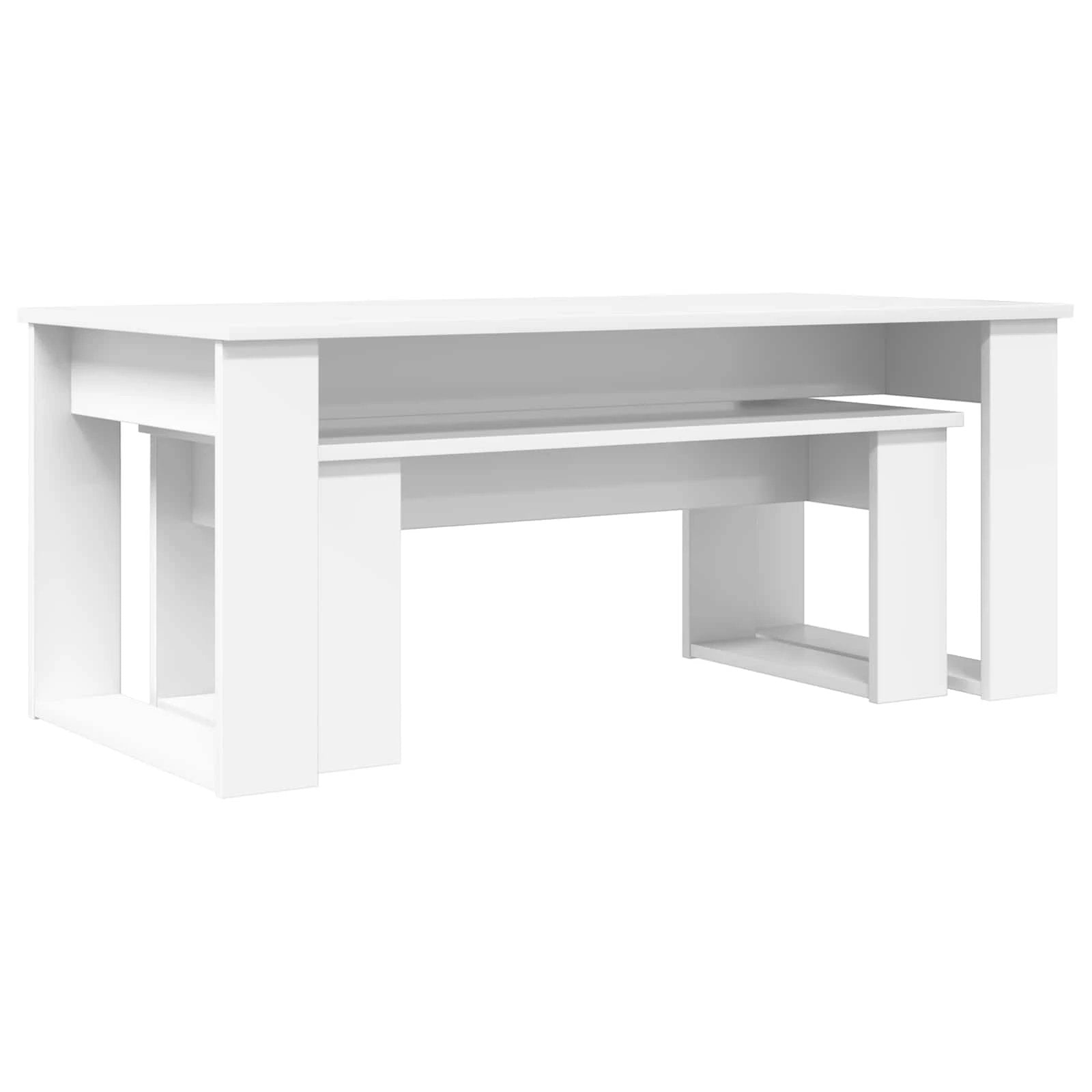 VidaXL Coffee Table Set Two Piece White Engineered Wood Durable Rustic Look Living Room by vidaXL