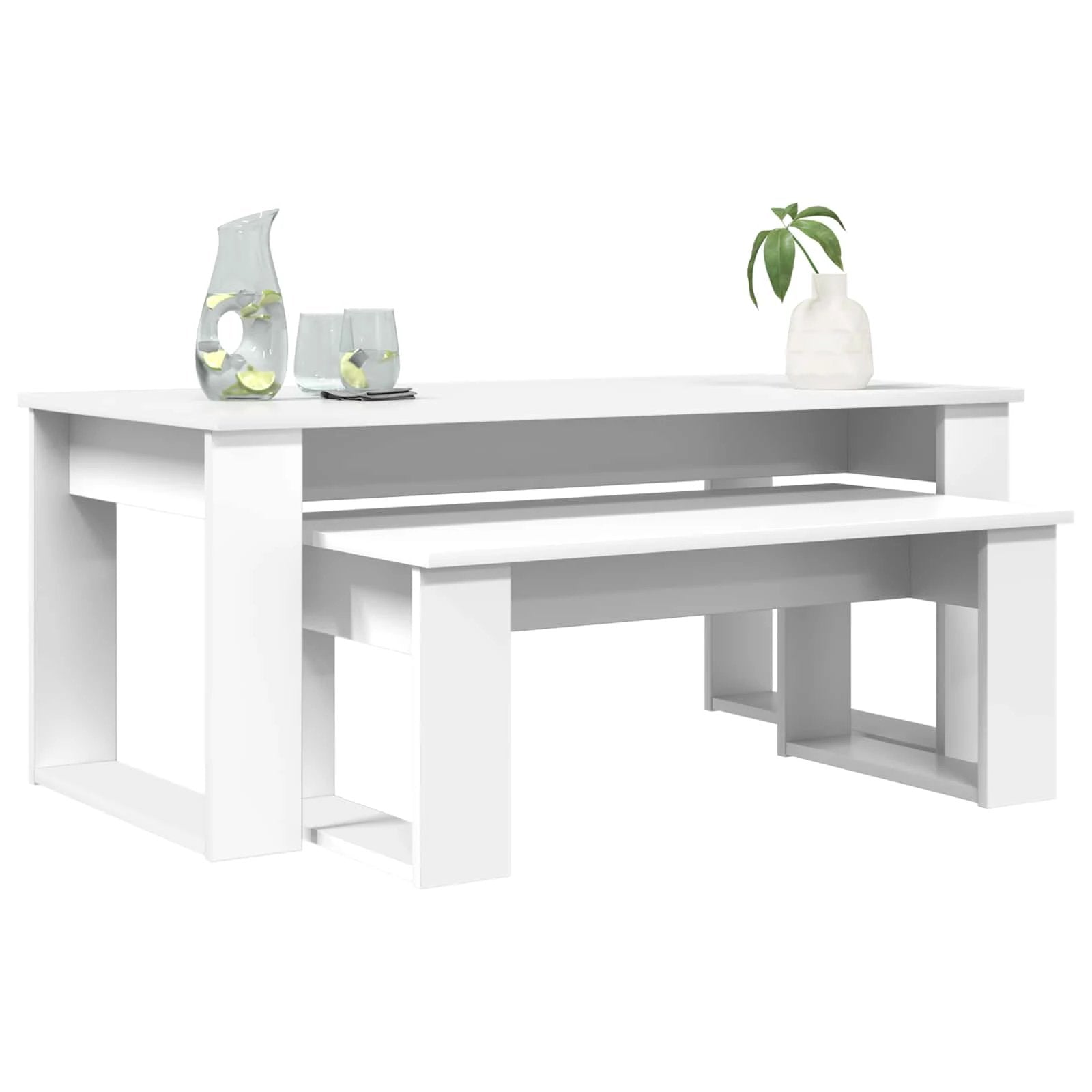 VidaXL Coffee Table Set Two Piece White Engineered Wood Durable Rustic Look Living Room by vidaXL
