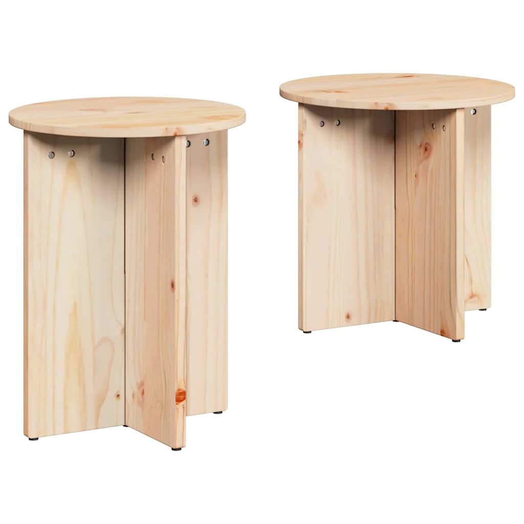 vidaXL VidaXL Rustic Pine Round Coffee Table Set Two Piece Natural Finish Living Room Decor - Coffee Table