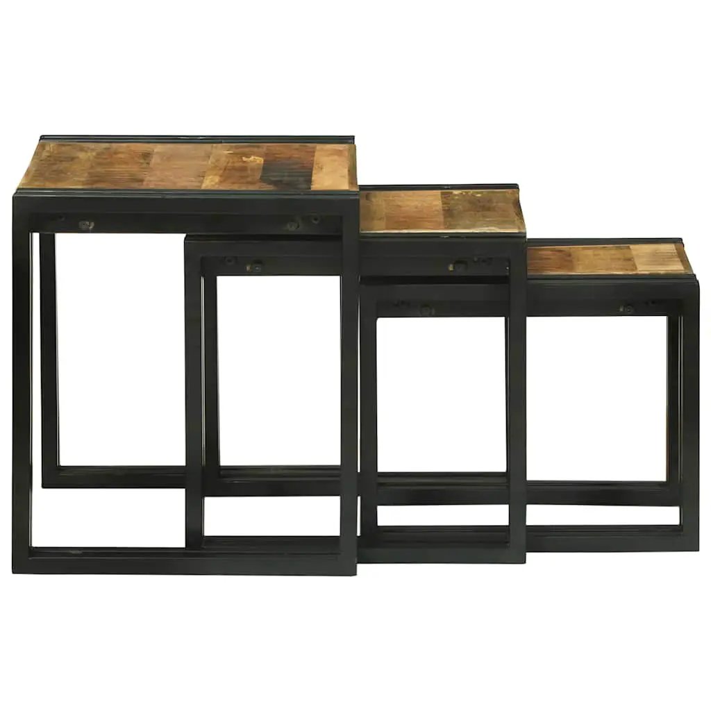 vidaXL vidaXL Nesting Table 3 pcs Brown and Black Solid Mango Wood and Metal - Nest of Tables
