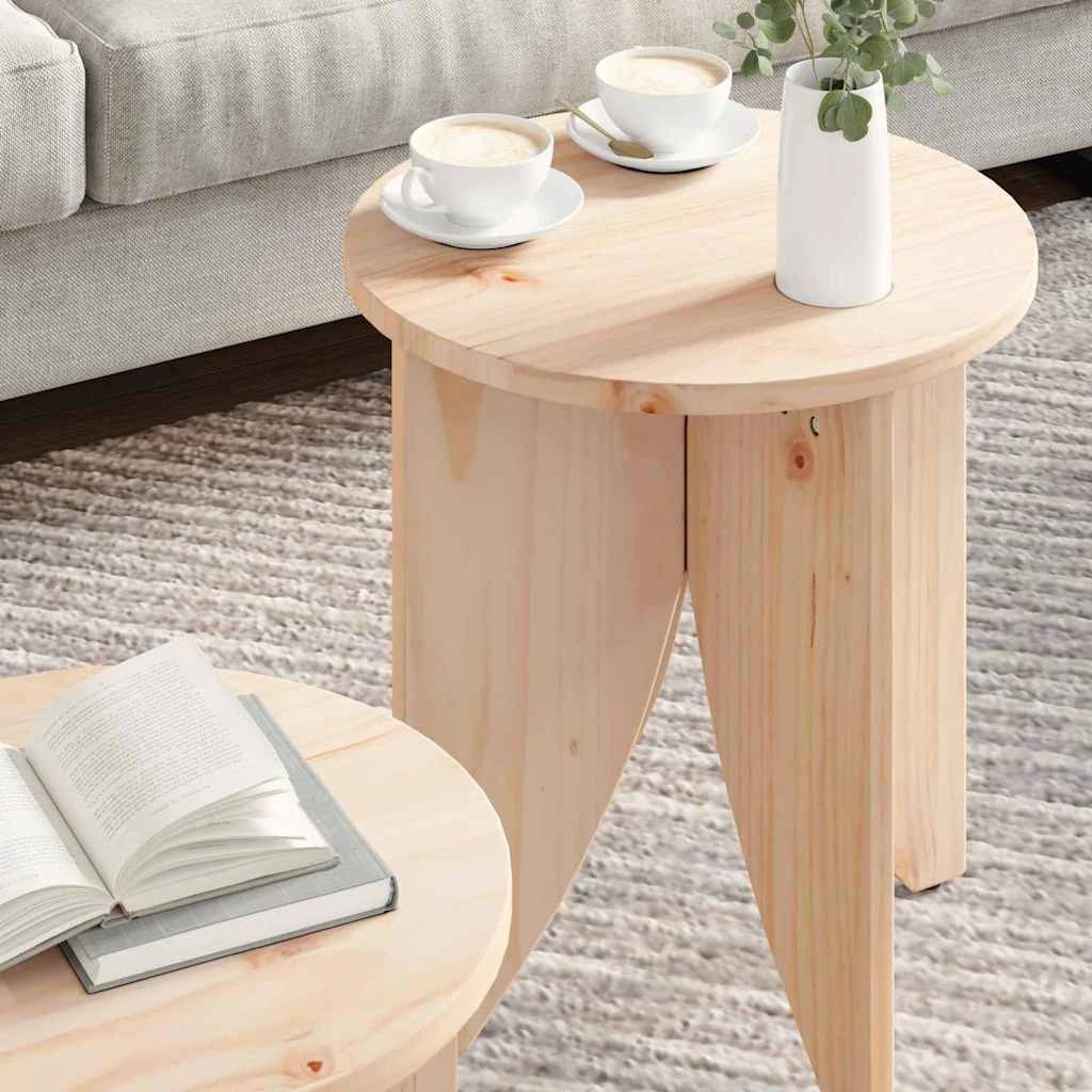 VidaXL Nesting Coffee Tables Set 2pc Round Pine Wood Rustic Design For Living Room by vidaXL