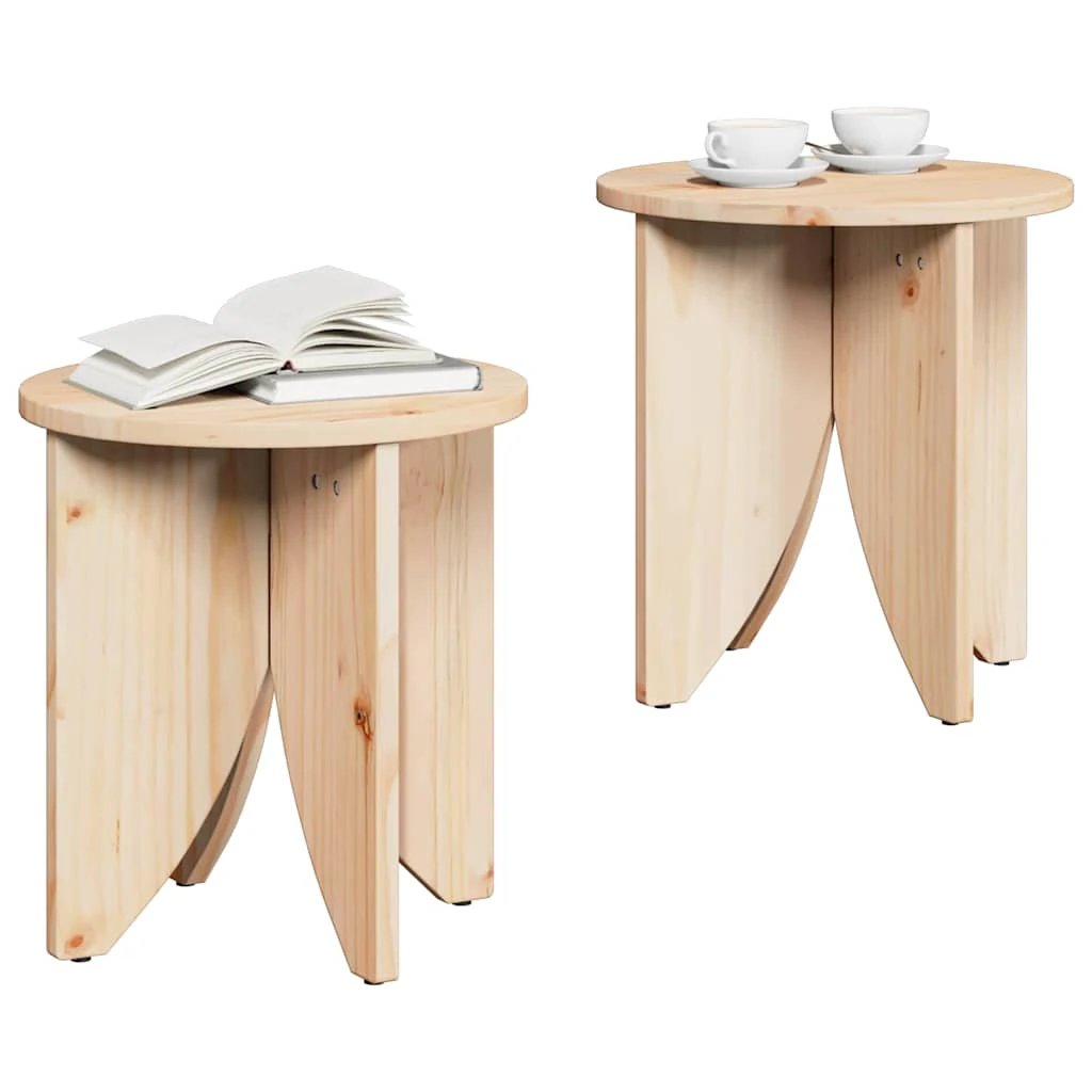 VidaXL Nesting Coffee Tables Set 2pc Round Pine Wood Rustic Design For Living Room by vidaXL