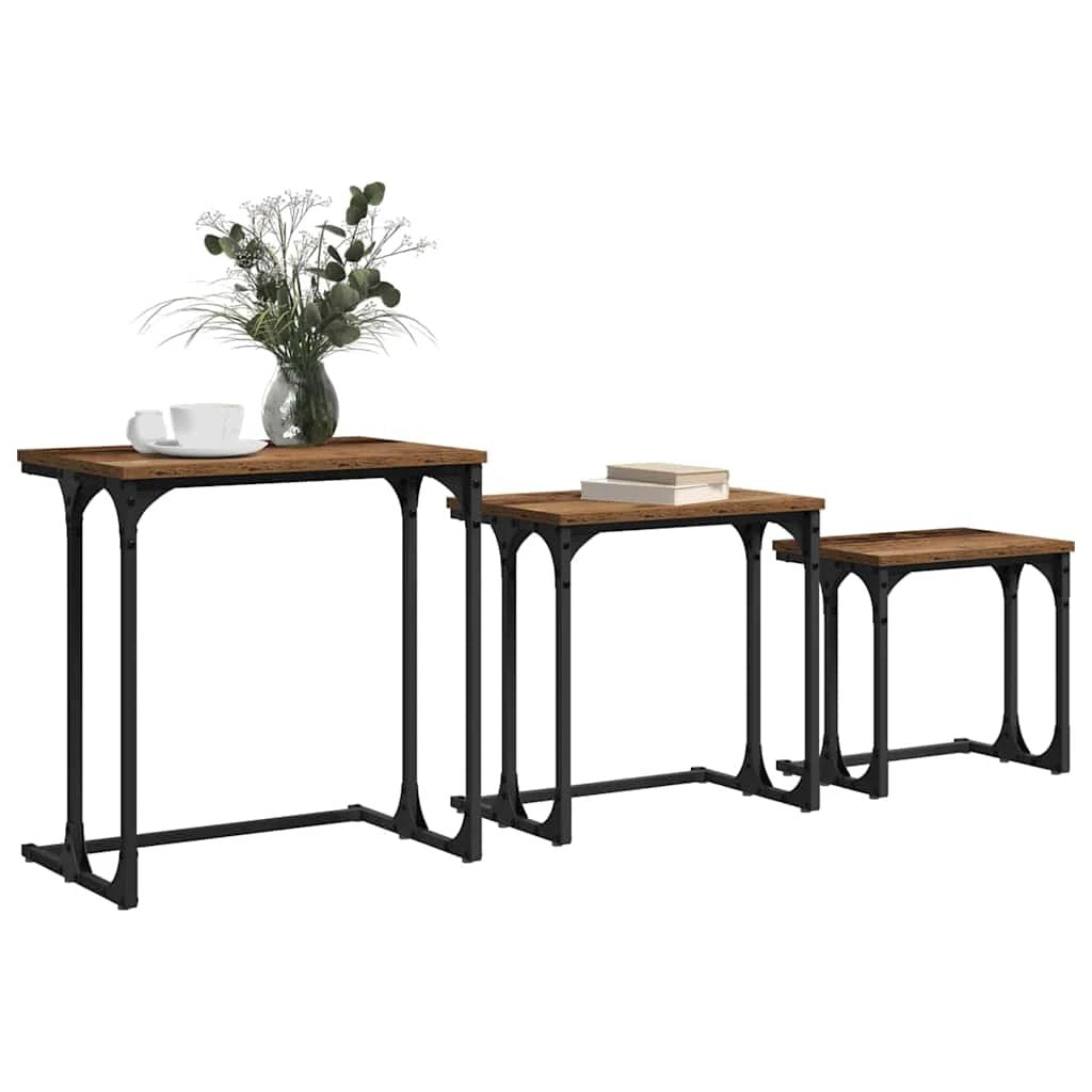 vidaXL vidaXL Nesting Coffee Tables 3pc Old Wood - Coffee Table
