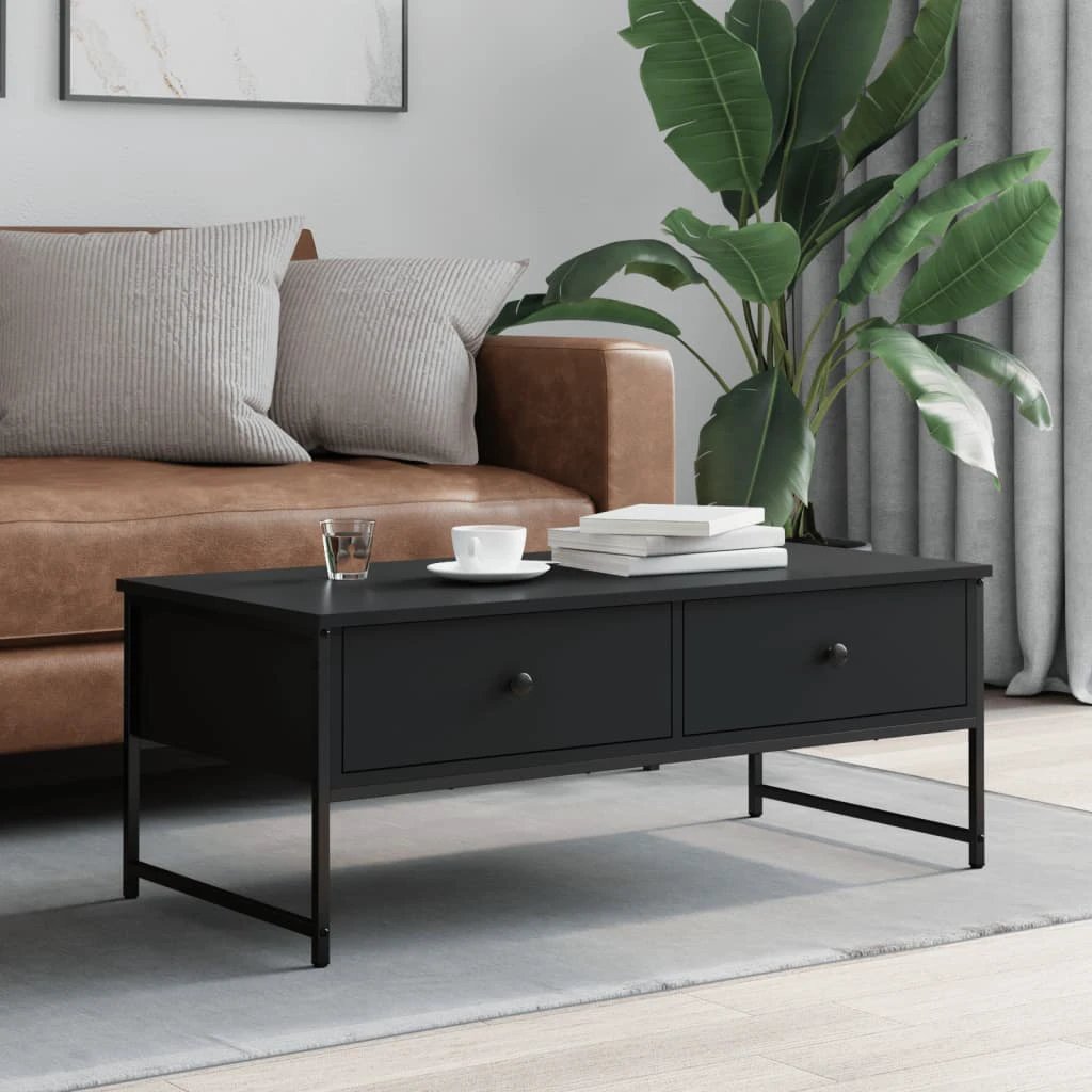vidaXL VidaXL Coffee Table 101x49x39.5 Cm Engineered Wood Black Metal Frame Moisture Resistant Living Room - Coffee Table