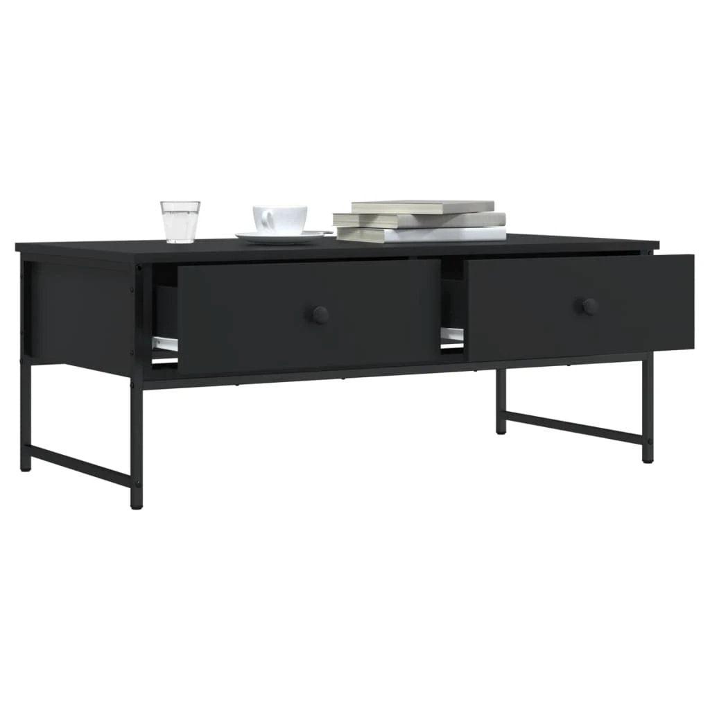 vidaXL VidaXL Coffee Table 101x49x39.5 Cm Engineered Wood Black Metal Frame Moisture Resistant Living Room - Coffee Table