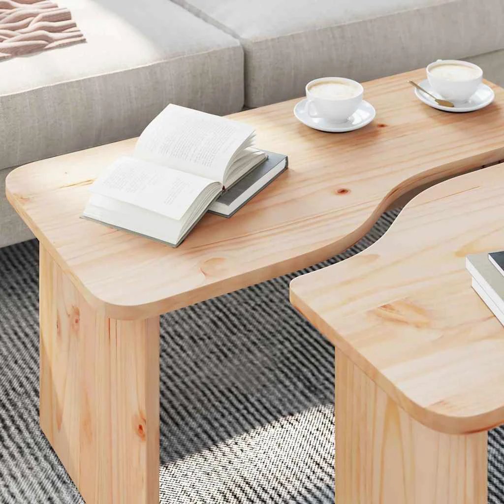 vidaXL VidaXL Coffee Tables Set Two Round Rustic Pine Wood Solid Finish Living Room Decor - Coffee Table
