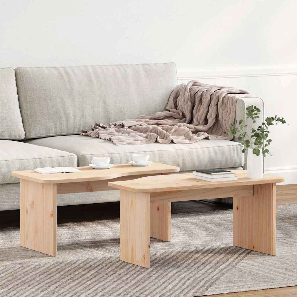 vidaXL VidaXL Coffee Tables Set Two Round Rustic Pine Wood Solid Finish Living Room Decor - Coffee Table
